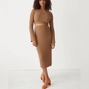 & Other Stories RIB KNIT MIDI SKIRT Dark Beige Color Womens size small